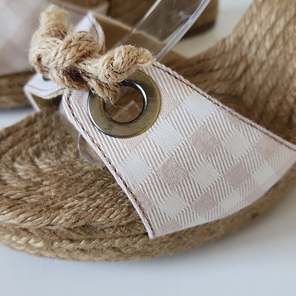 BURBERRY | Nova Check Pattern Canvas Espadrilles Heels Pink Brown Sz 37 - Picture 2 of 6